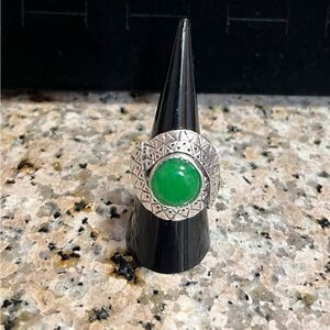 Silver and Green Adjustable Gemstone Ring